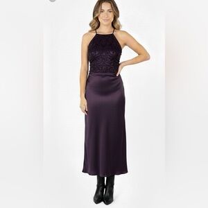 VTG 90s Zum Zum Velvet Satin Maxi Dress 13-14 Purple Open Back Y2K Whimsigoth